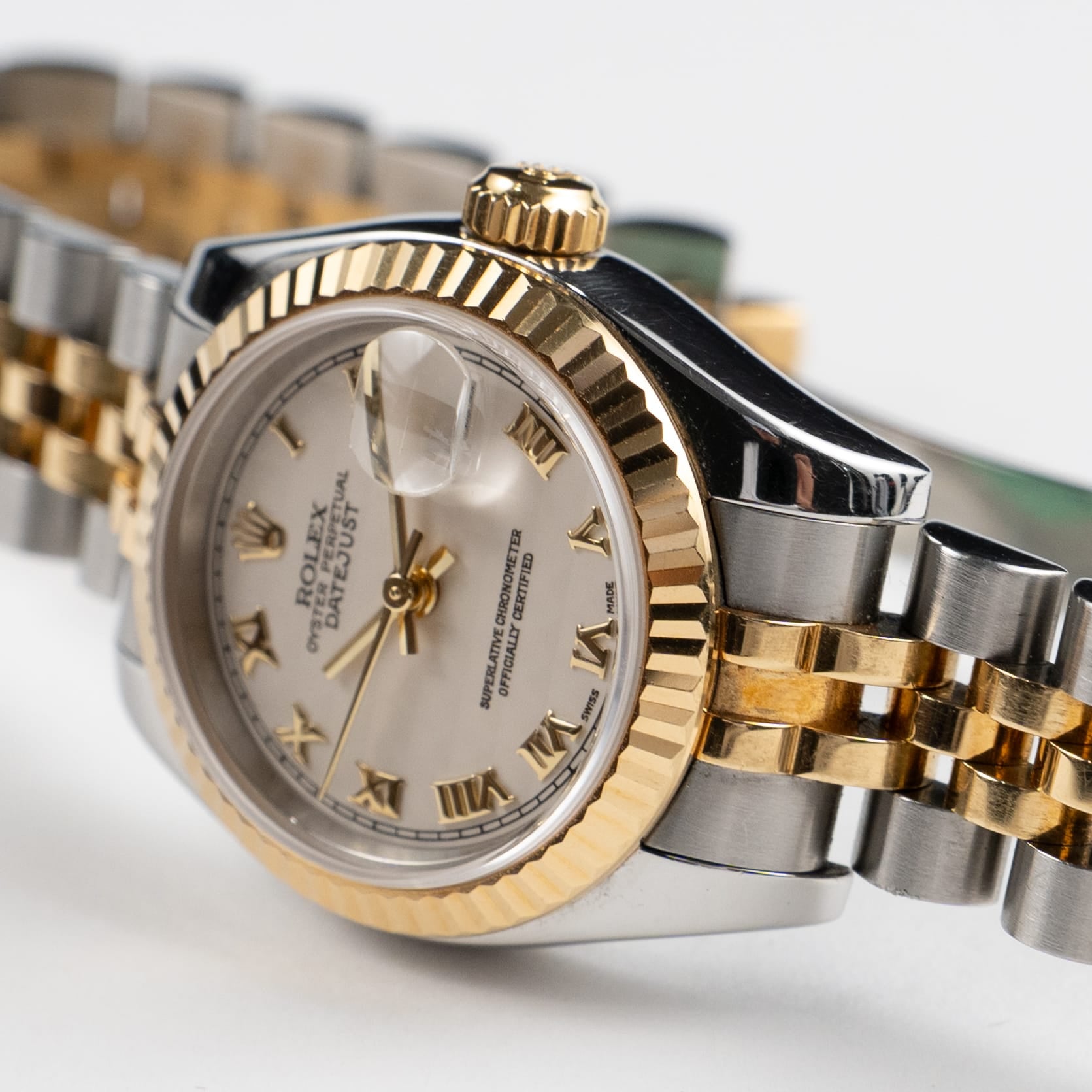 Rolex Datejust 179173 'Ladies' Stainless Steel Yellow Gold Ivory Pyramid Roman Numerals Dial Jubilee (2005)