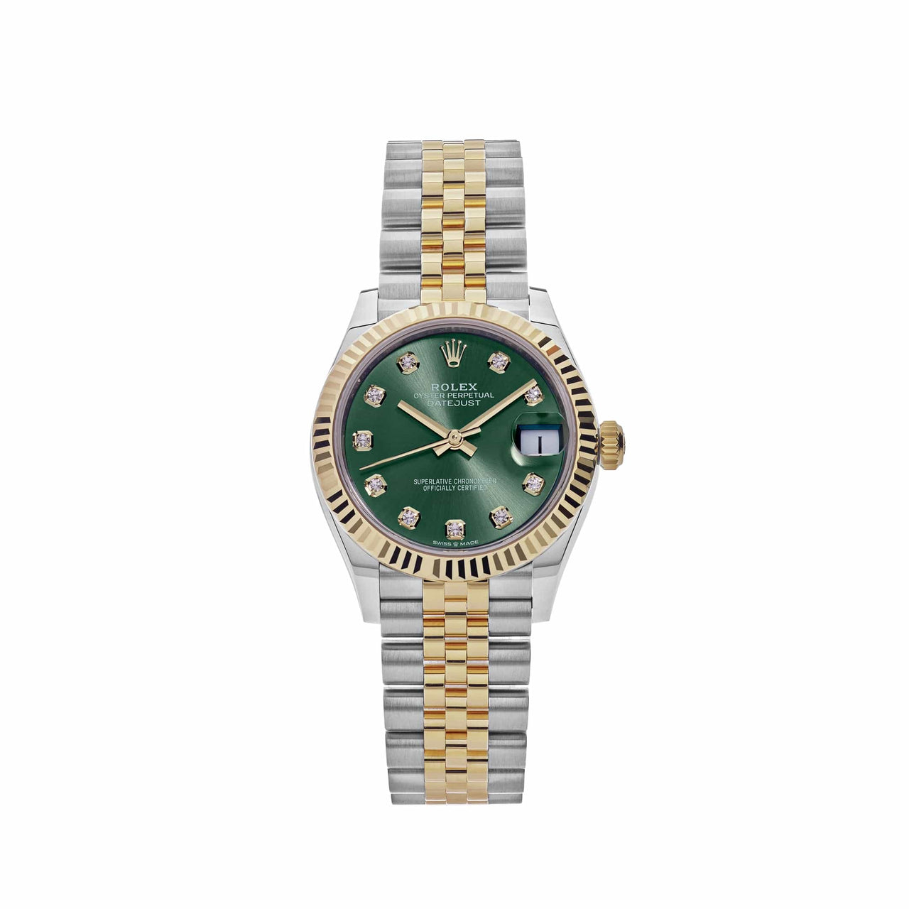 Luxury Watch Rolex Datejust 31 Yellow Gold Stainless Steel Olive Diamond Dial Jubilee 278273 Wrist Aficionado