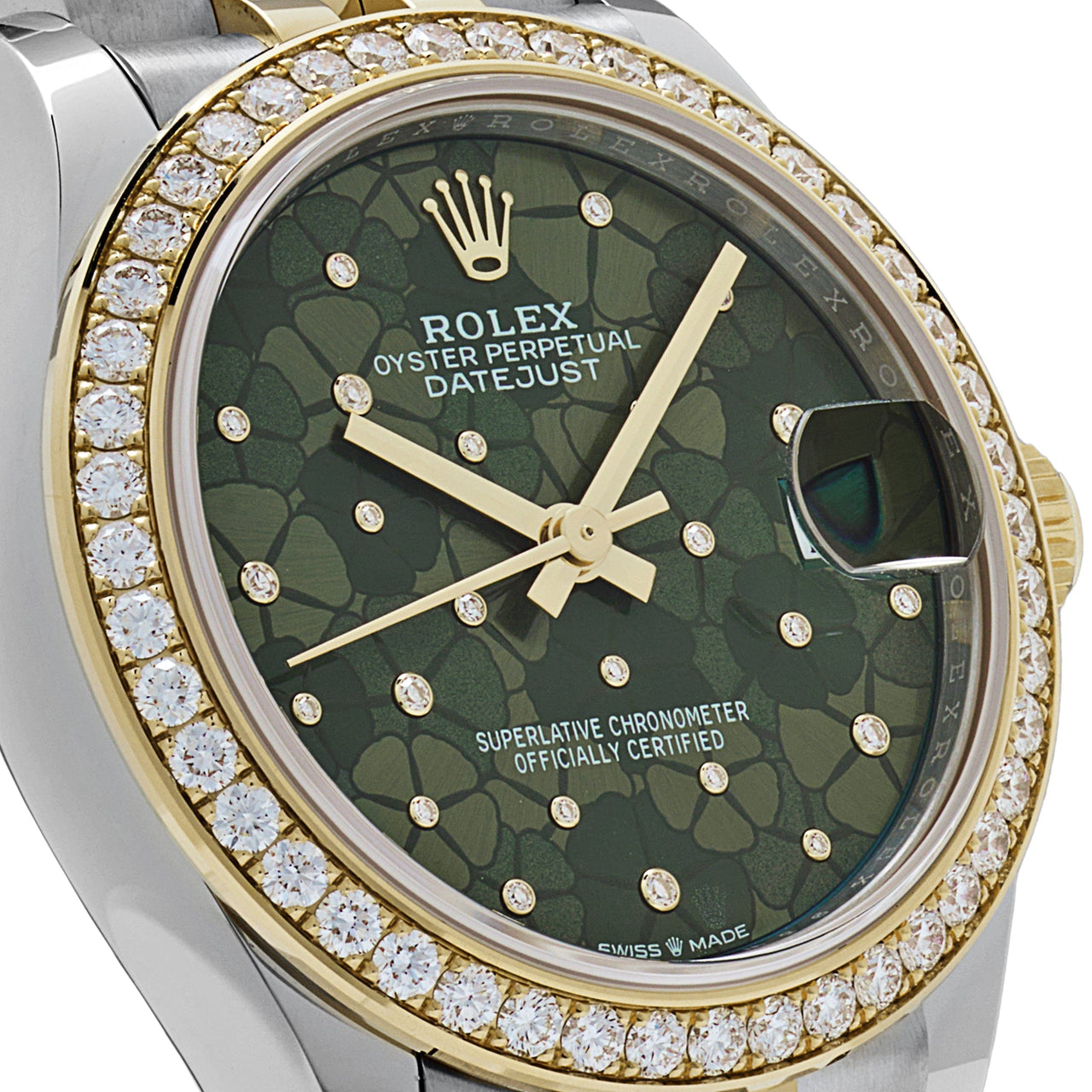 Rolex Datejust 278383RBR Two-Toned Yellow Gold Stainless Steel Green Flower Dial