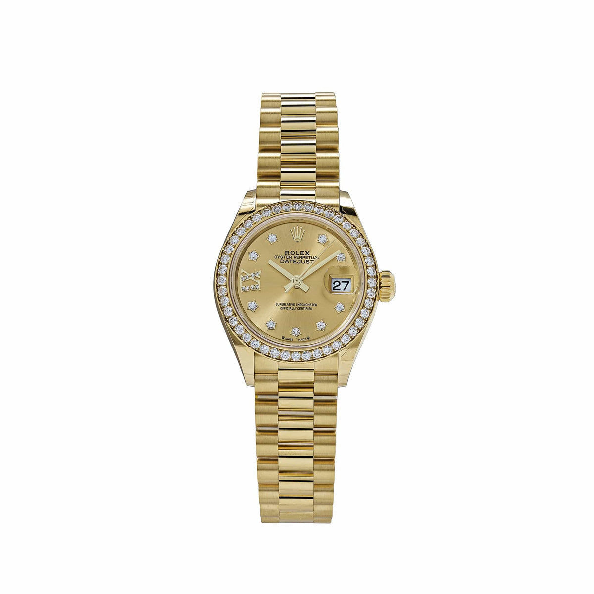 Rolex Datejust 28 279138RBR 'Ladies' Yellow Gold Champagne Diamond Dial President (2025)