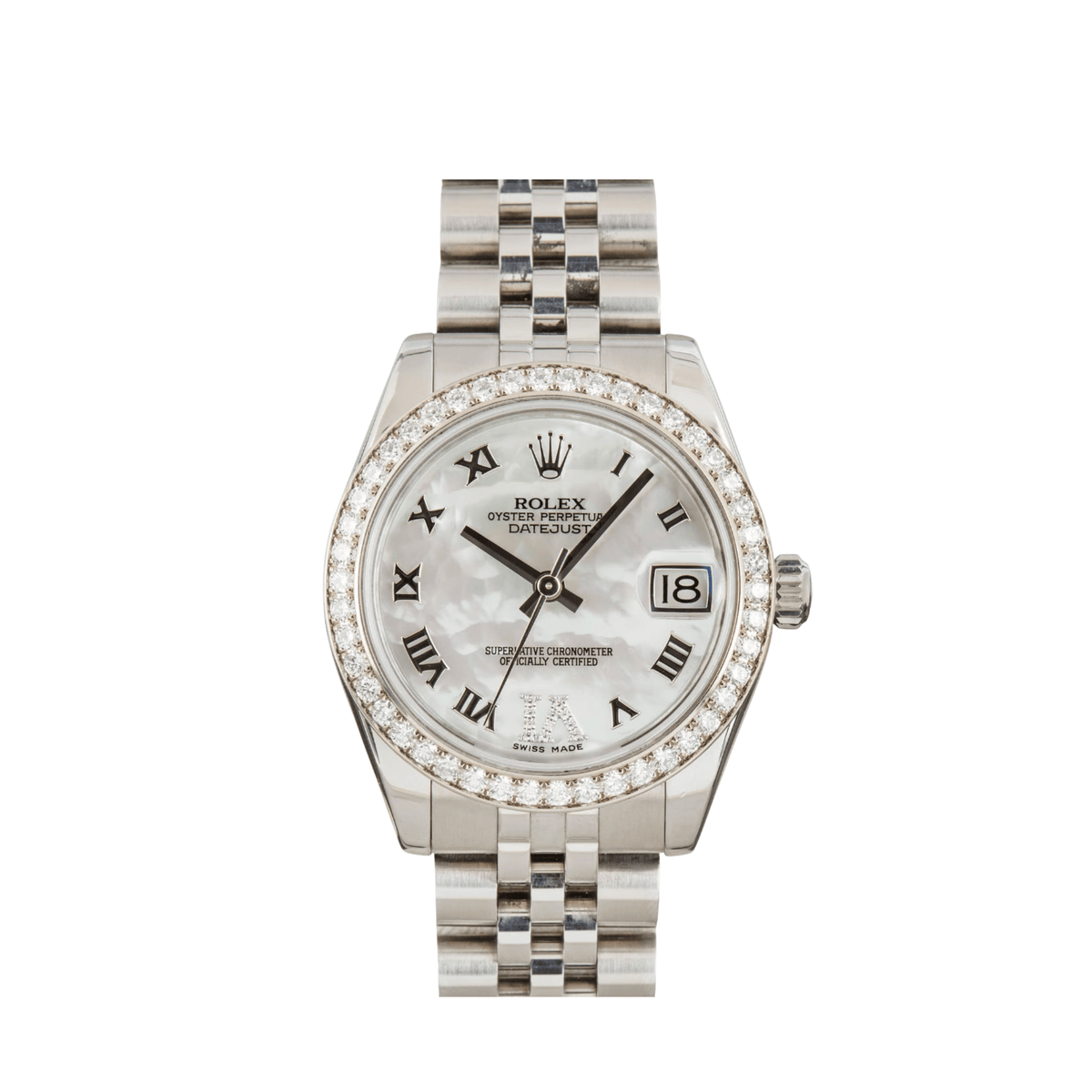 Rolex Datejust 31 178384 'Ladies' Stainless Steel Mother of Pearl Roman Numerals Dial Diamond Bezel (2014)