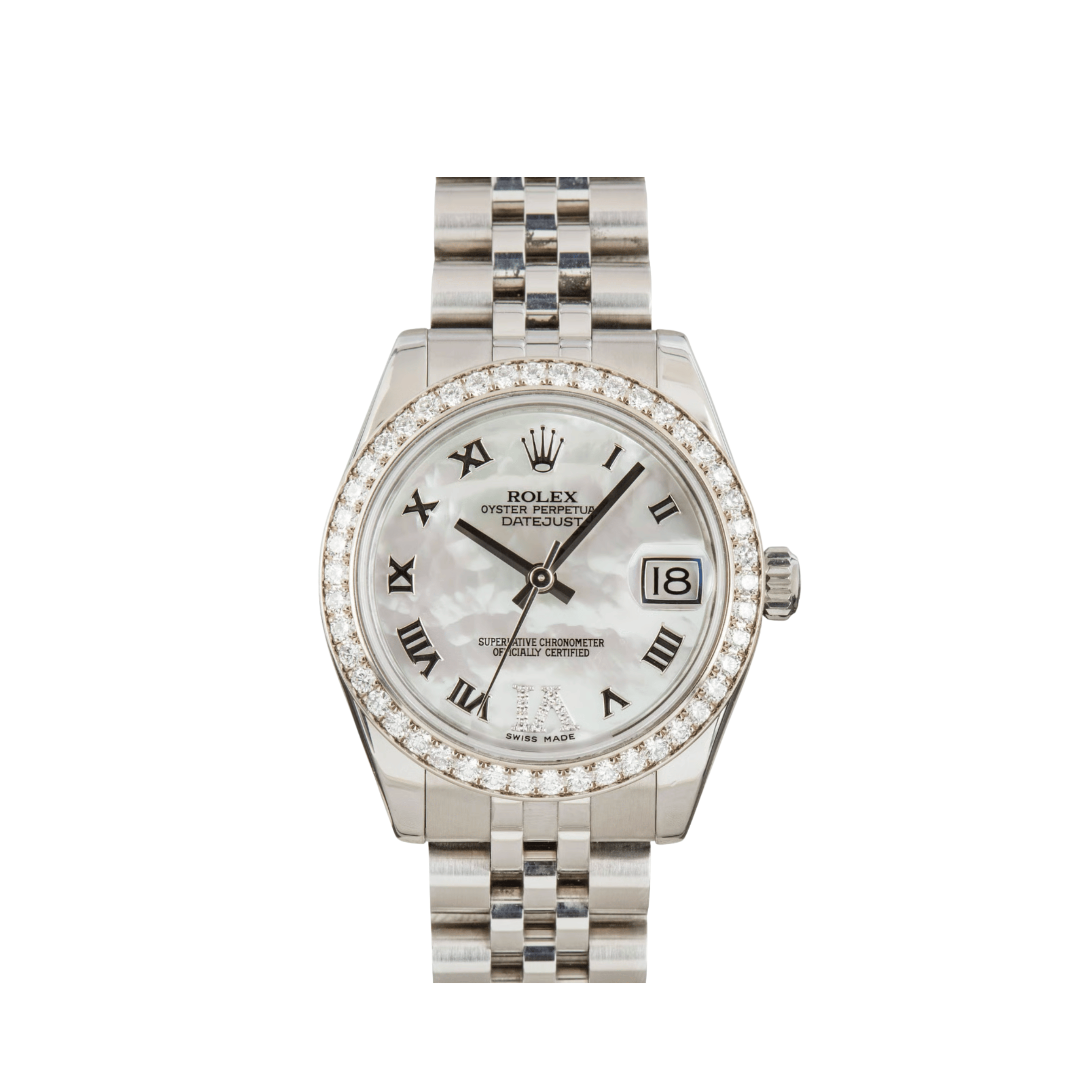 Rolex Datejust 31 178384 'Ladies' Stainless Steel Mother of Pearl Roman Numerals Dial Diamond Bezel (2014)