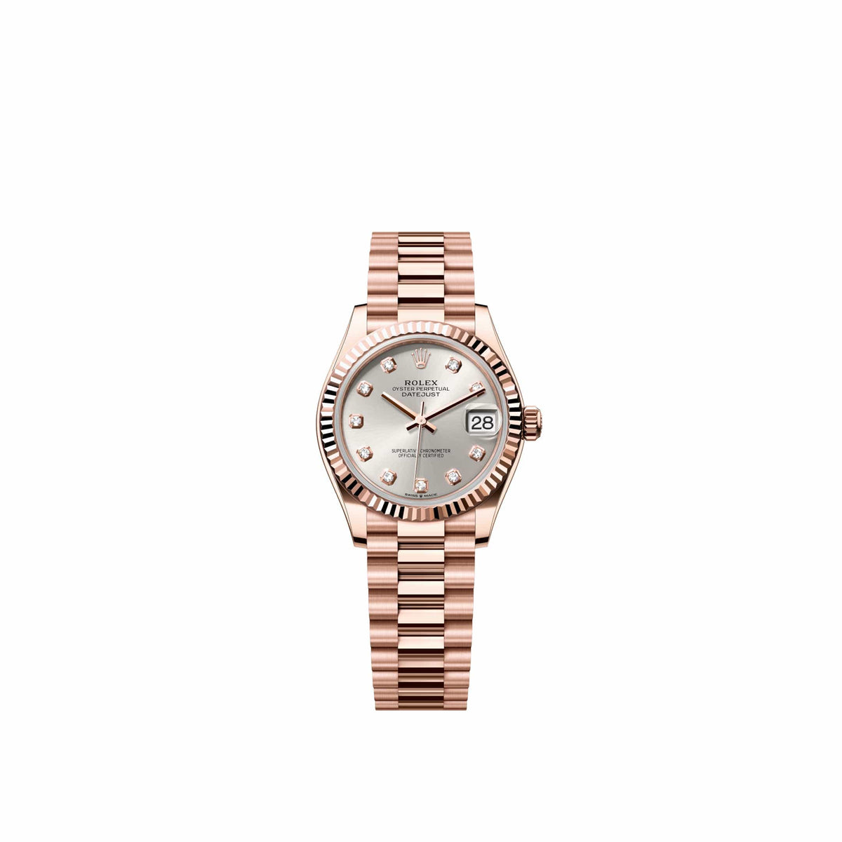 Rolex Datejust 31 278275 Rose Gold Silver Diamond Dial President (2026)
