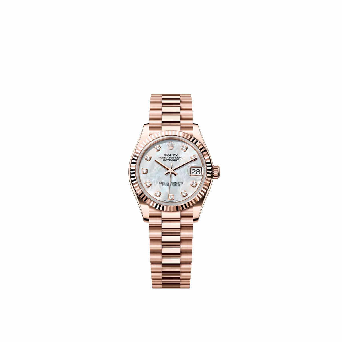 Rolex Datejust 31 278275 Rose Gold White Mother of Pearl Diamond Dial President (2026)
