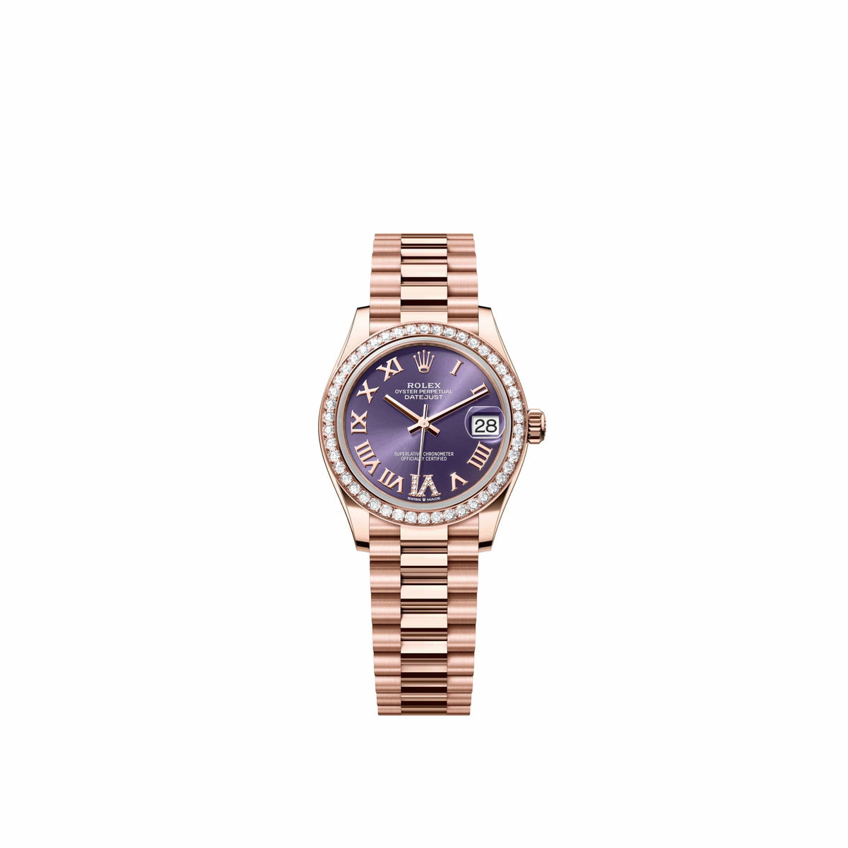 Rolex Datejust 31 278285RBR Rose Gold Aubergine Diamond Roman Dial President Diamond Bezel (2026)