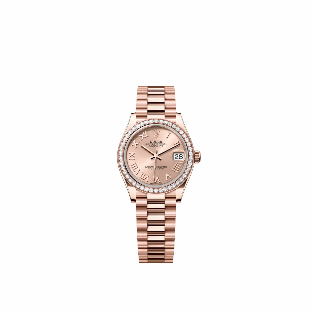Rolex Datejust 31 278285RBR Rose Gold Rose Roman Dial President Diamond Bezel (2026)