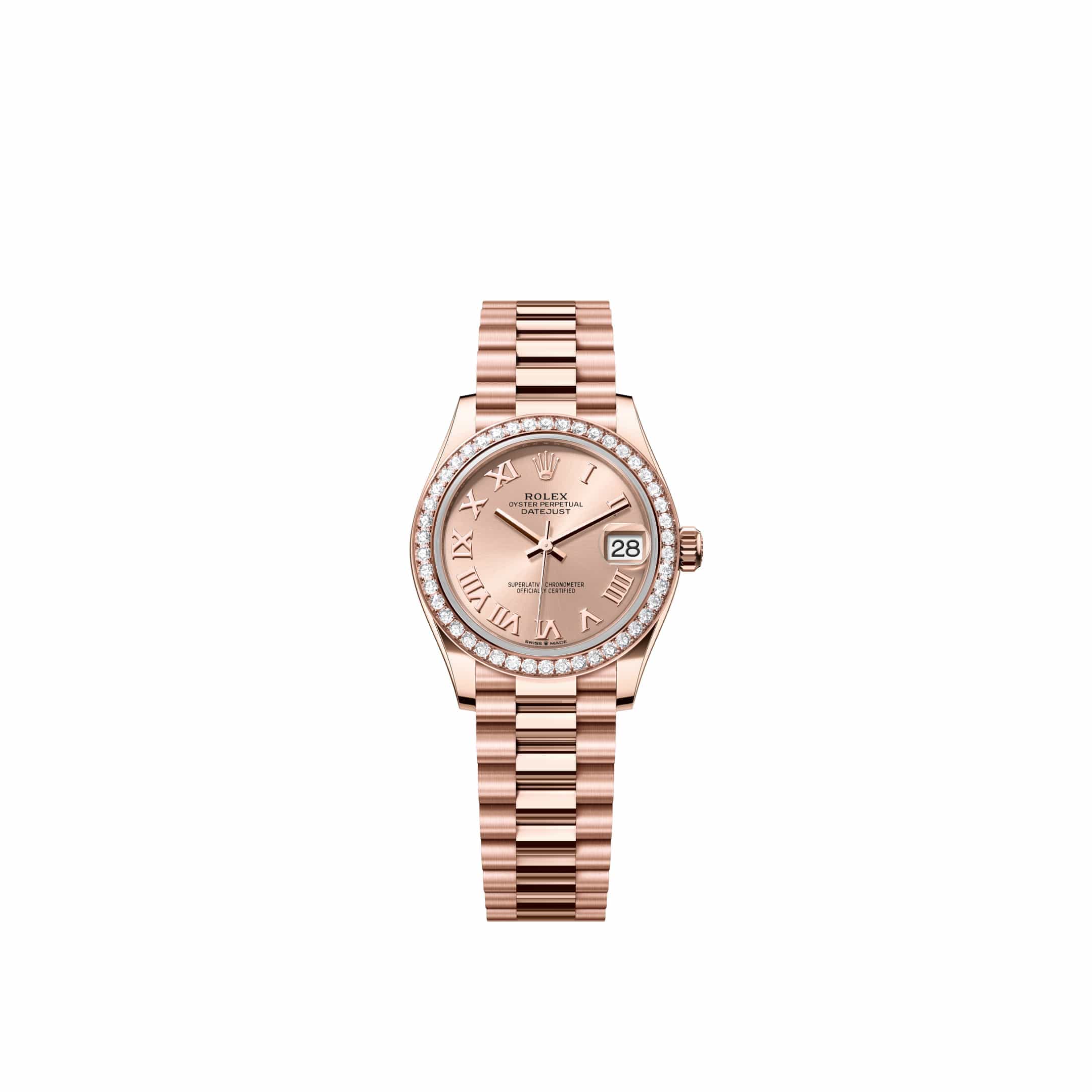 Rolex Datejust 31 278285RBR Rose Gold Rose Roman Dial President Diamond Bezel (2026)