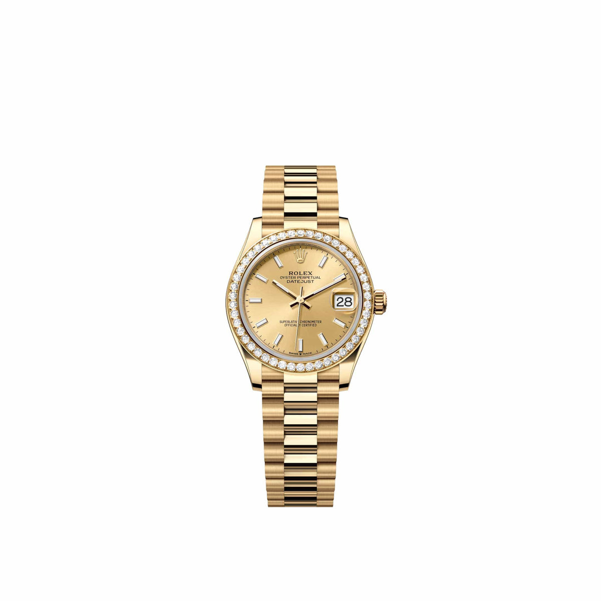 Rolex Datejust 31 278288RBR Yellow Gold Champagne Dial President Diamond Bezel (2026)