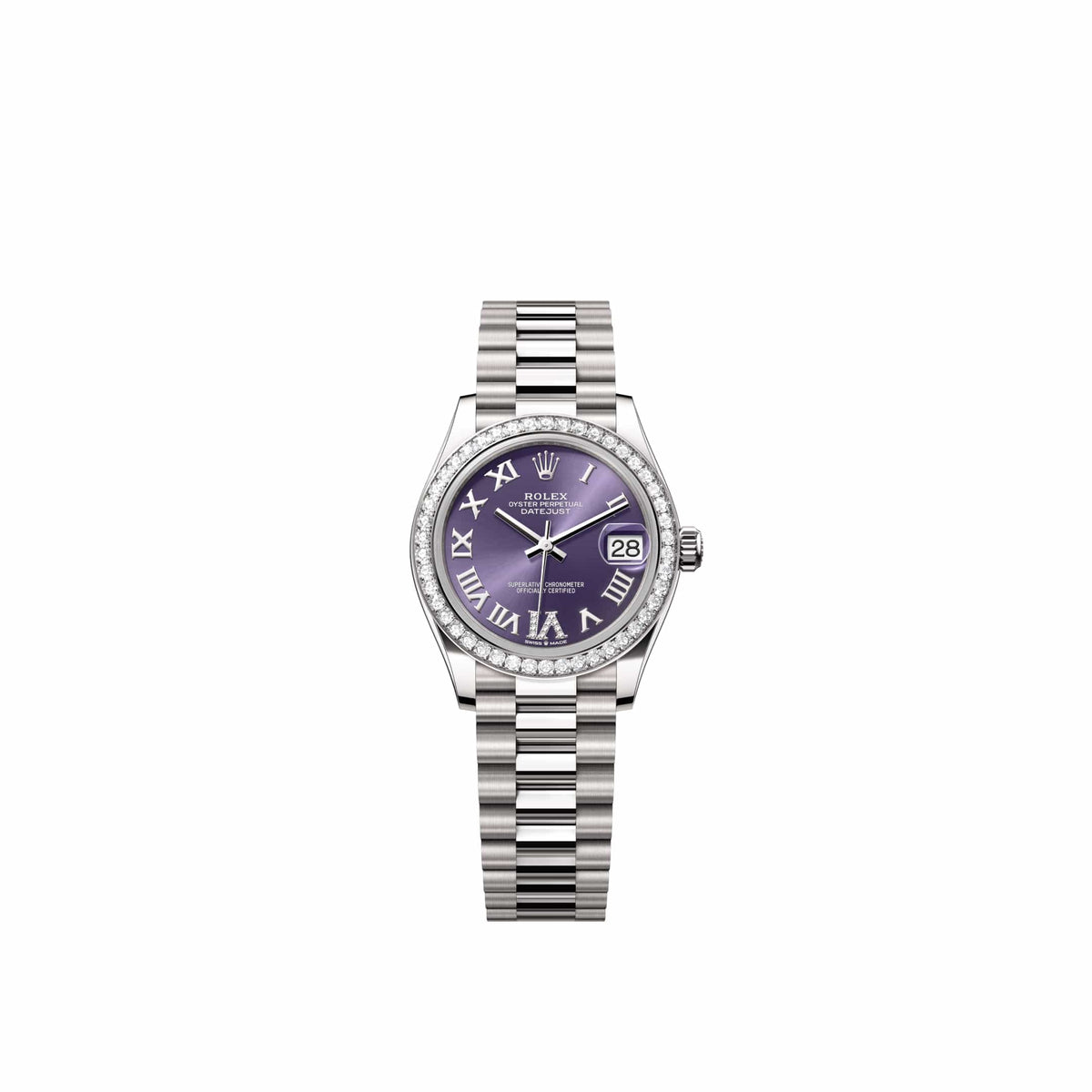 Rolex Datejust 31 278289RBR White Gold Aubergine Diamond Roman Dial President Diamond Bezel (2026)