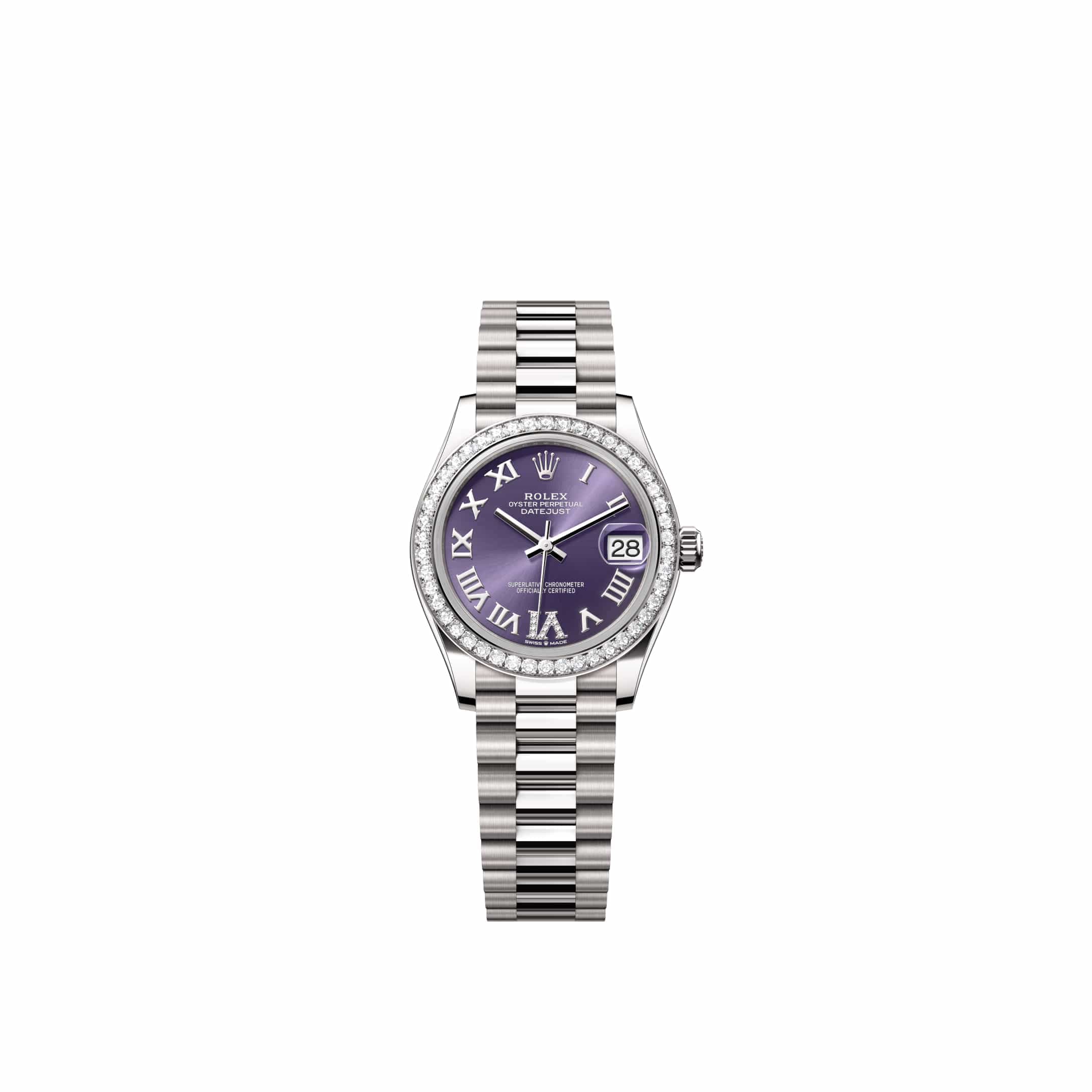 Rolex Datejust 31 278289RBR White Gold Aubergine Diamond Roman Dial President Diamond Bezel (2026)