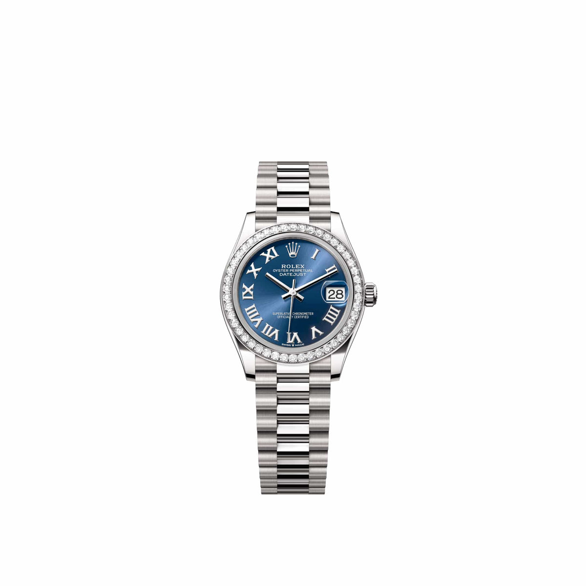Rolex Datejust 31 278289RBR White Gold Blue Roman Dial President Diamond Bezel (2026)