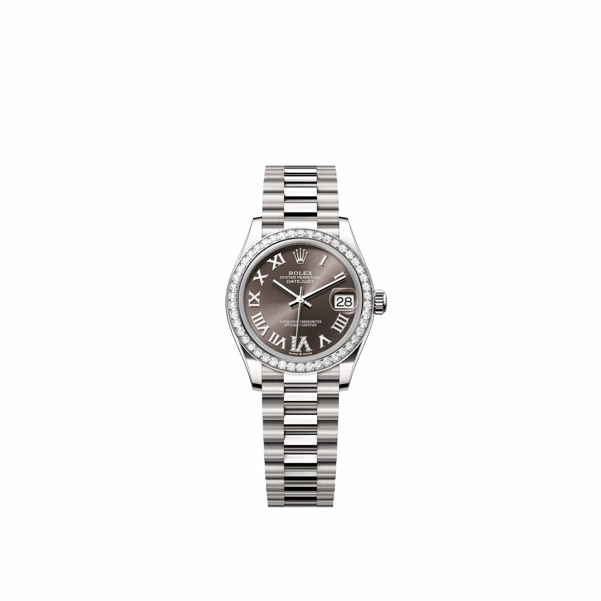 Rolex Datejust 31 278289RBR White Gold Dark Grey Diamond Roman Dial President Diamond Bezel (2026)