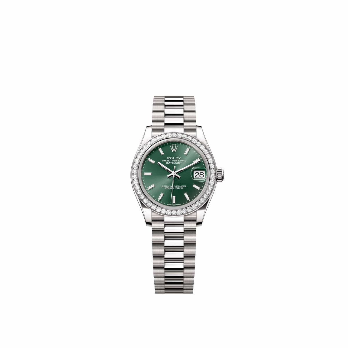 Rolex Datejust 31 278289RBR White Gold Mint Green Dial President Diamond Bezel (2026)