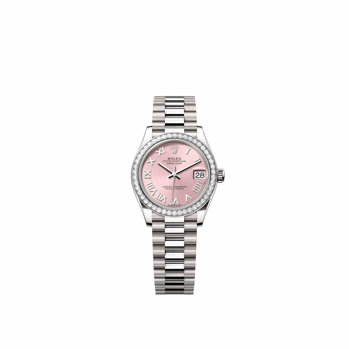 Rolex Datejust 31 278289RBR White Gold Pink Roman Dial President Diamond Bezel (2026)