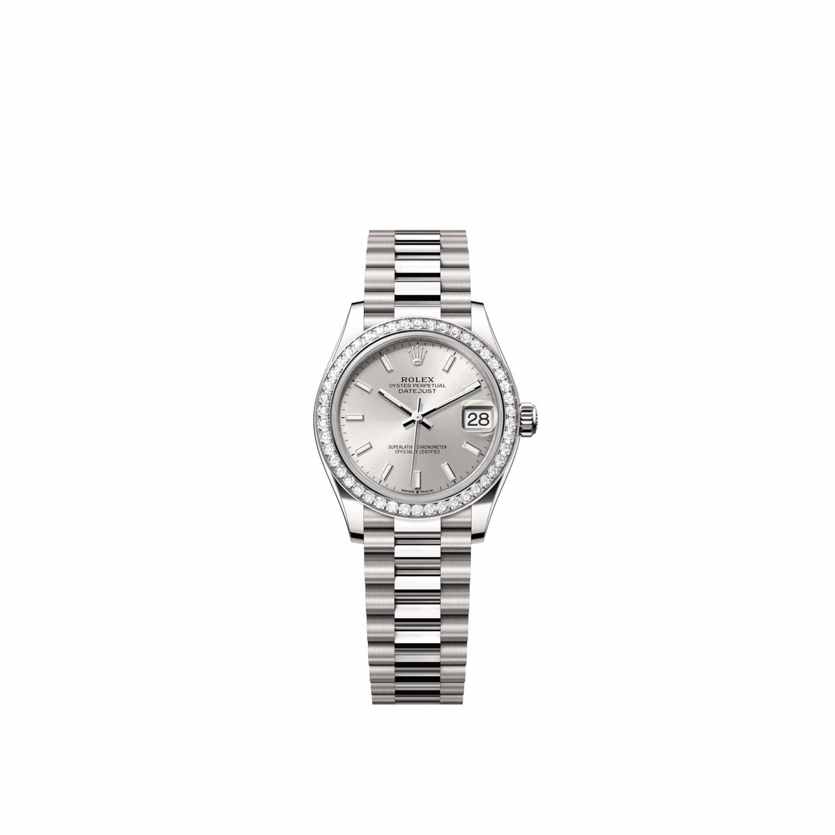 Rolex Datejust 31 278289RBR White Gold Silver Dial President Diamond Bezel (2026)