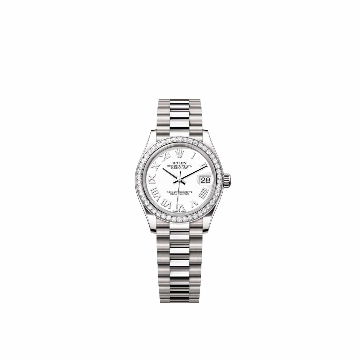 Rolex Datejust 31 278289RBR White Gold White Roman Dial President Diamond Bezel (2026)