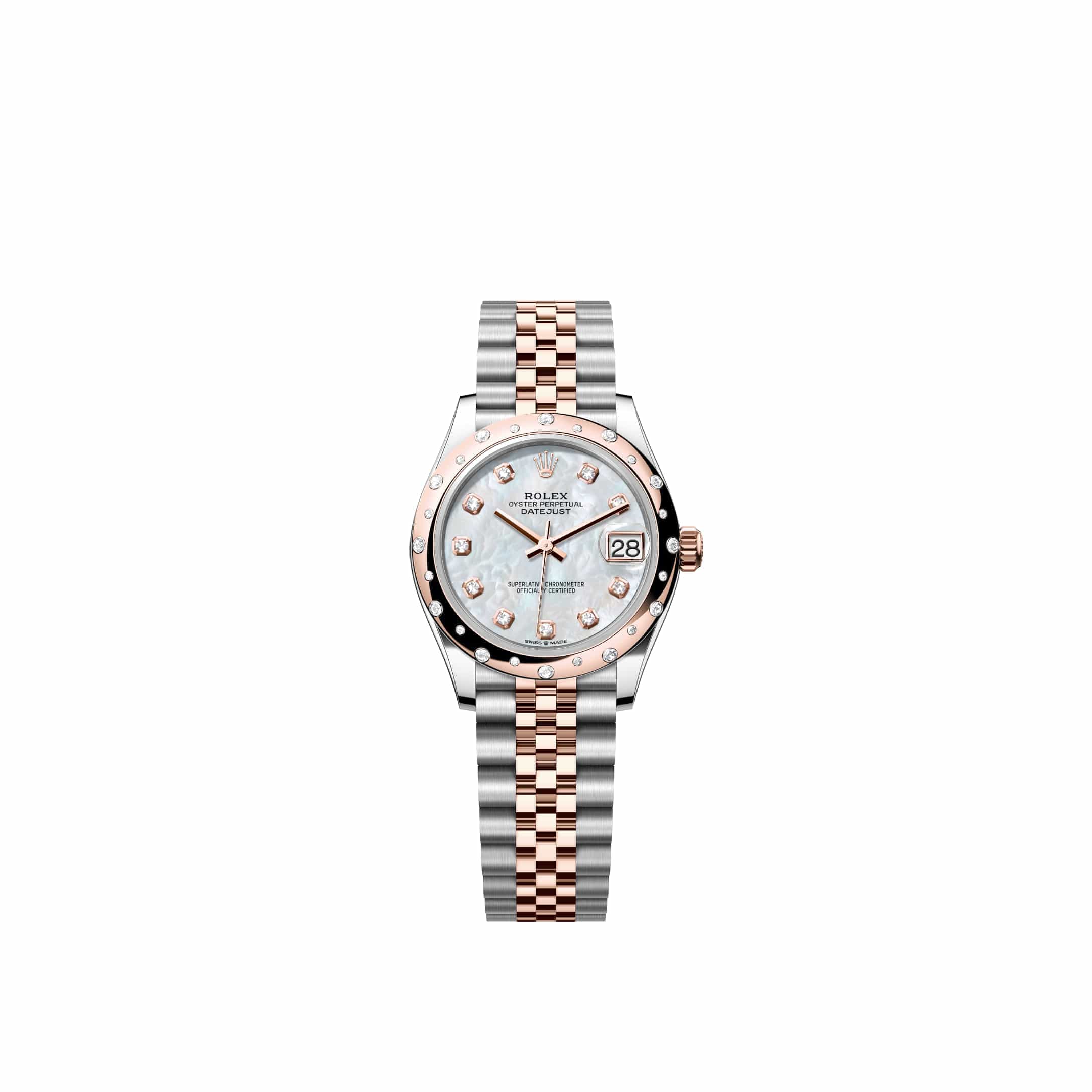 Rolex Datejust 31 278341RBR Rose Gold Stainless Steel White Mother of Pearl Diamond Dial Jubilee Diamond Bezel (2026)
