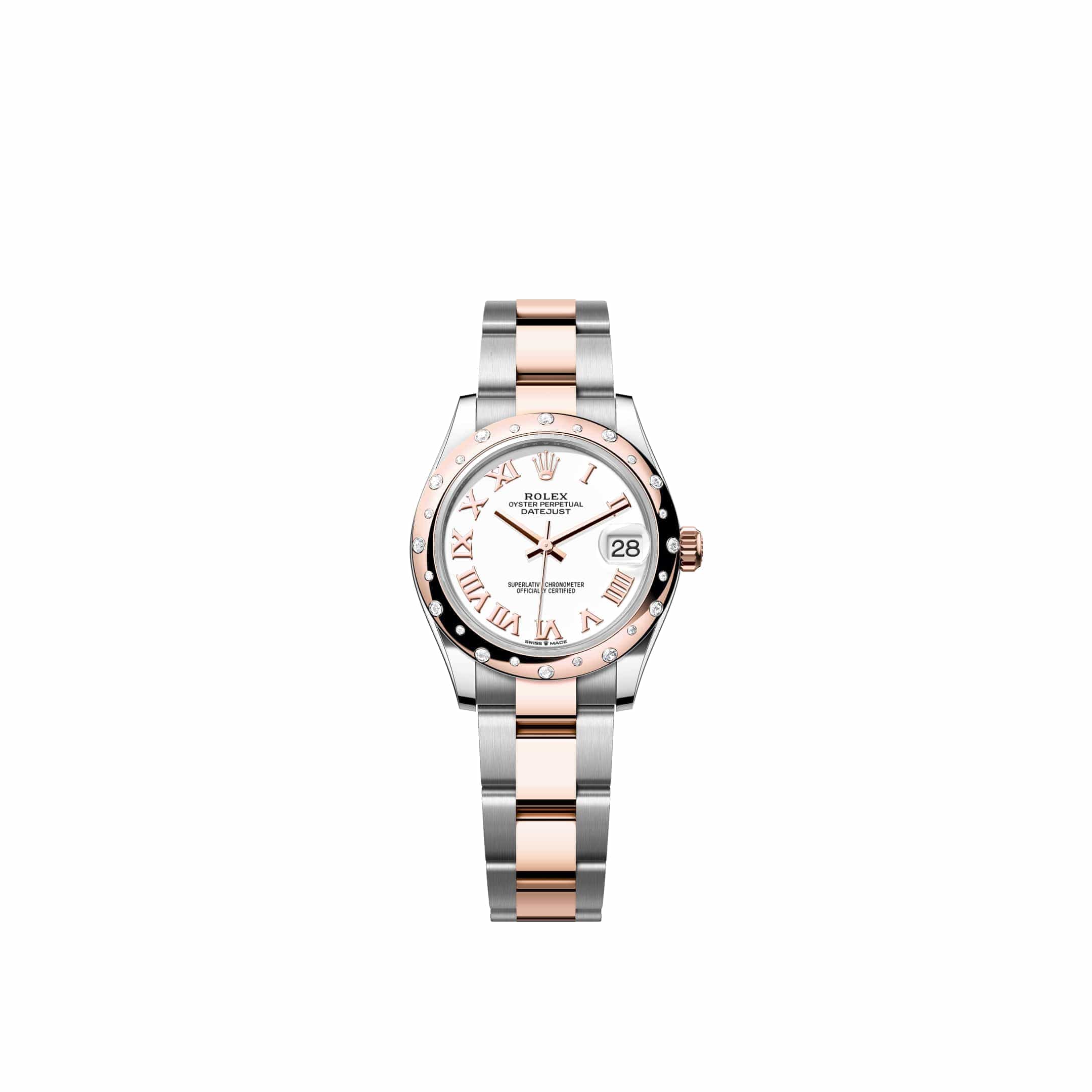 Rolex Datejust 31 278341RBR Rose Gold Stainless Steel White Roman Dial Oyster Diamond Bezel (2026)