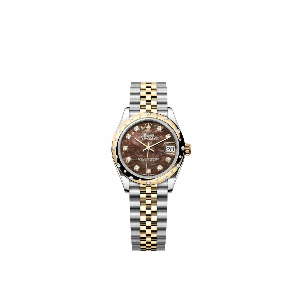 Rolex Datejust 31 278343RBR Yellow Gold Stainless Steel Black Mother of Pearl Diamond Dial Jubilee Diamond Bezel (2026)
