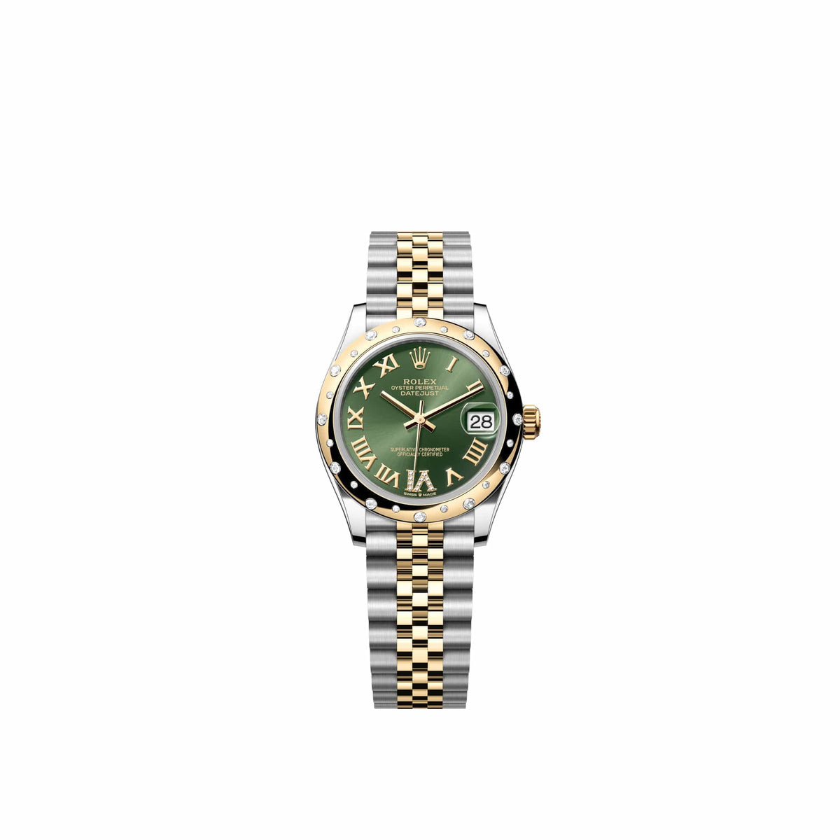 Rolex Datejust 31 278343RBR Yellow Gold Stainless Steel Olive Green Diamond Roman Dial Jubilee Diamond Bezel (2026)