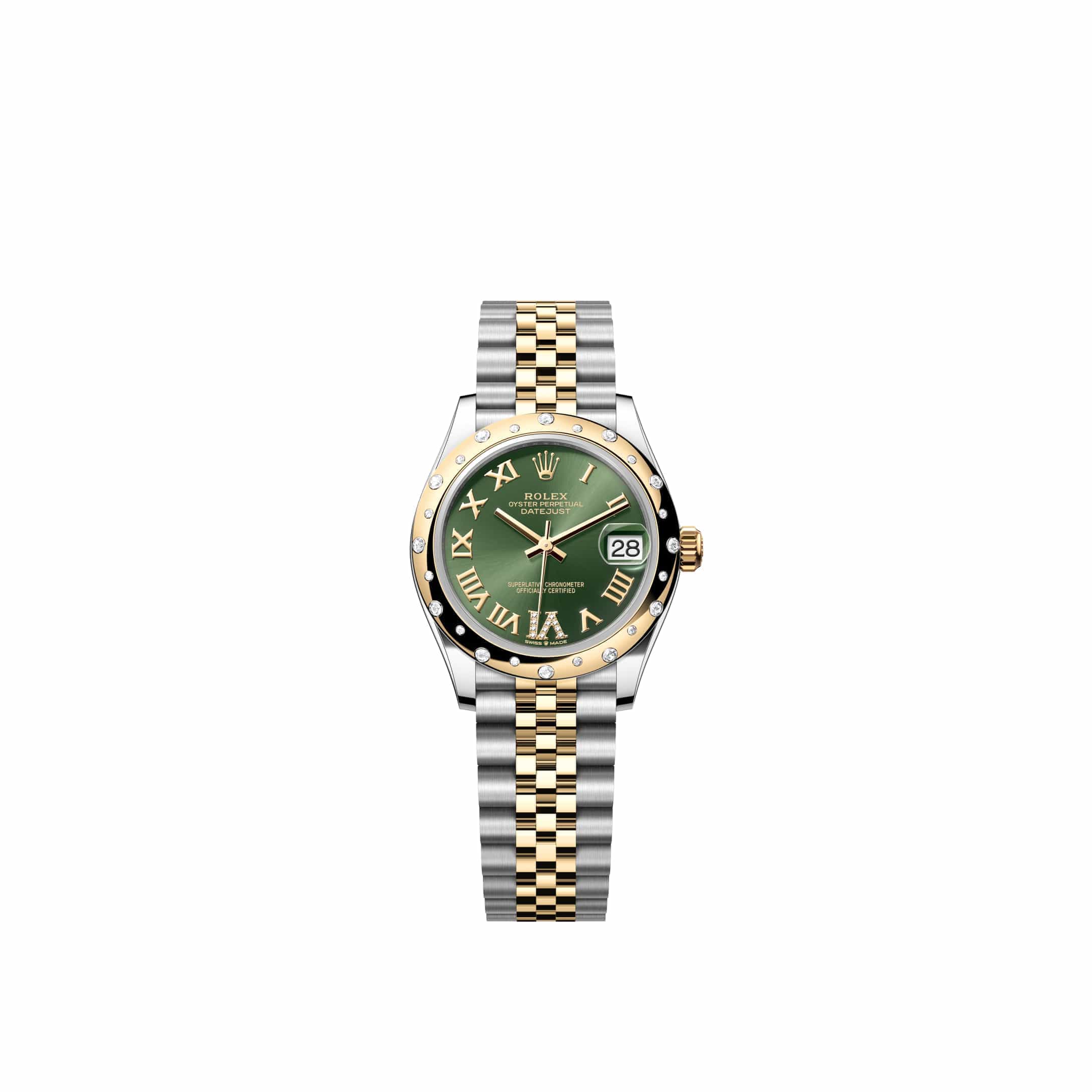 Rolex Datejust 31 278343RBR Yellow Gold Stainless Steel Olive Green Diamond Roman Dial Jubilee Diamond Bezel (2026)