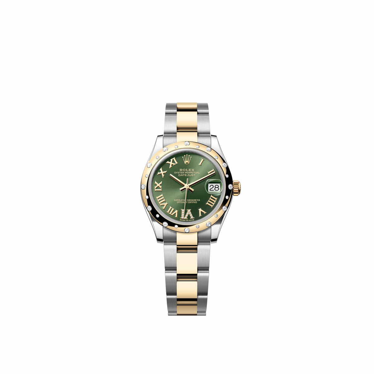 Rolex Datejust 31 278343RBR Yellow Gold Stainless Steel Olive Green Diamond Roman Dial Oyster Diamond Bezel (2026)