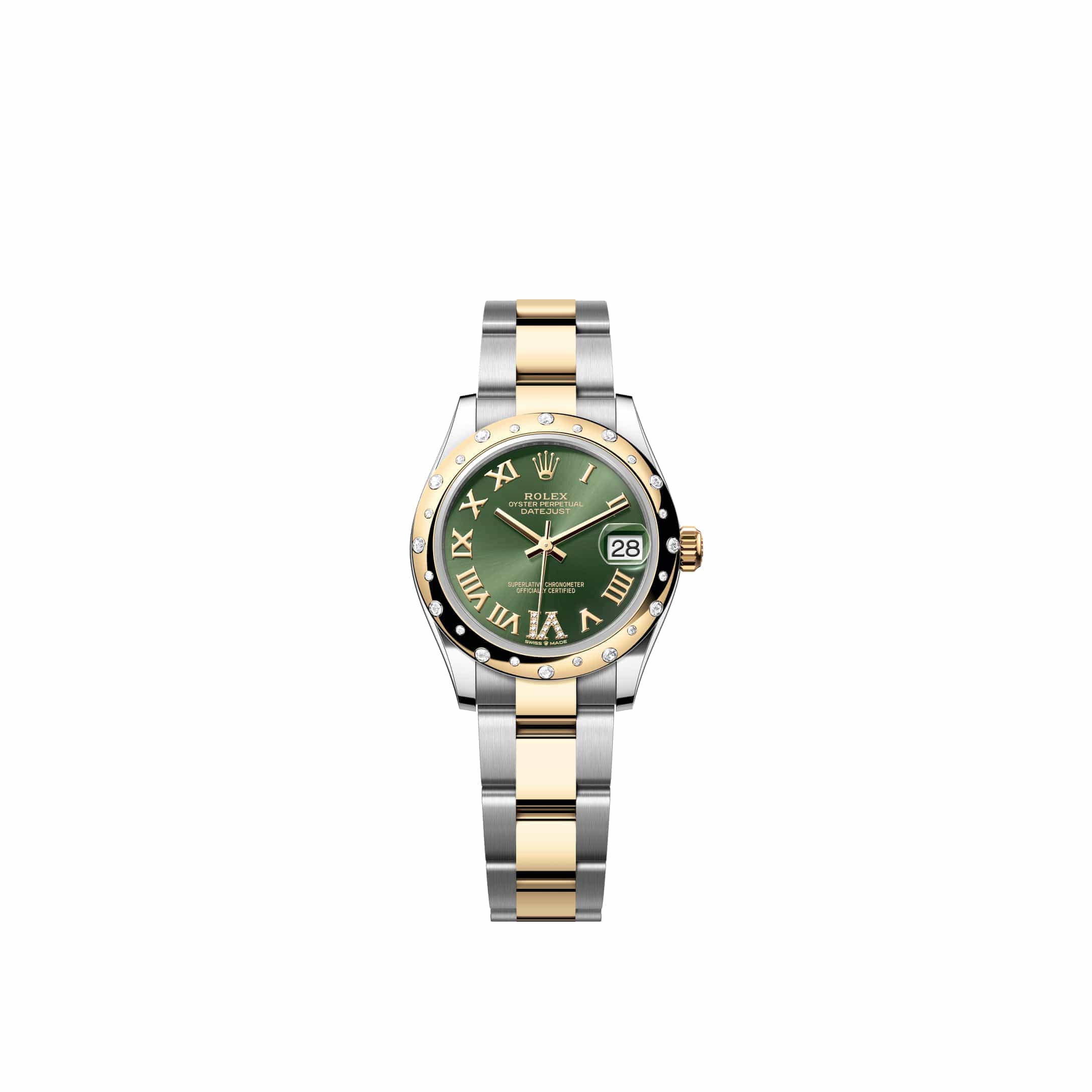 Rolex Datejust 31 278343RBR Yellow Gold Stainless Steel Olive Green Diamond Roman Dial Oyster Diamond Bezel (2026)