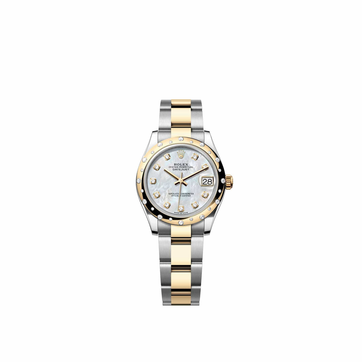 Rolex Datejust 31 278343RBR Yellow Gold Stainless Steel White Mother of Pearl Diamond Dial Oyster Diamond Bezel (2026)