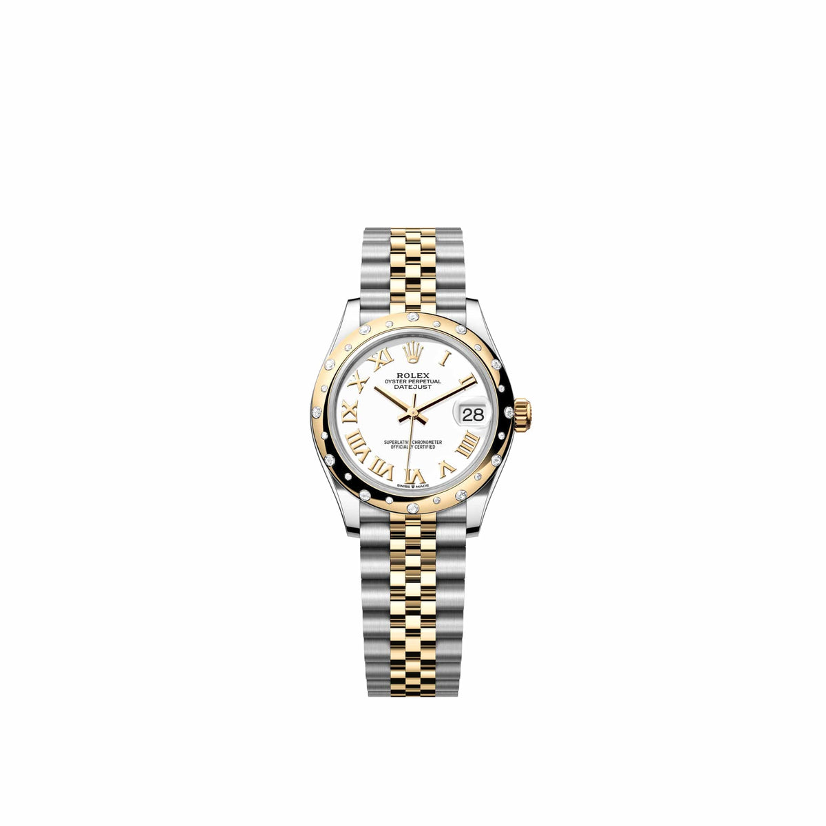 Rolex Datejust 31 278343RBR Yellow Gold Stainless Steel White Roman Dial Jubilee Diamond Bezel (2026)