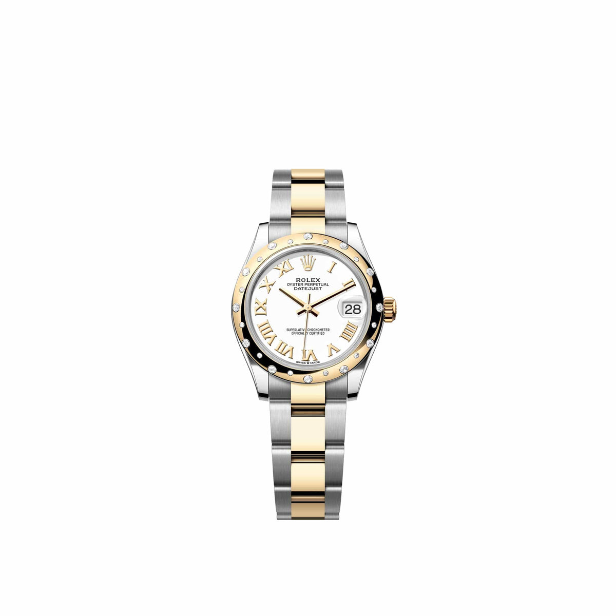 Rolex Datejust 31 278343RBR Yellow Gold Stainless Steel White Roman Dial Oyster Diamond Bezel (2026)