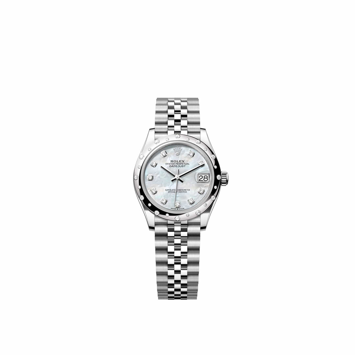 Rolex Datejust 31 278344RBR Stainless Steel White Mother of Pearl Diamond Dial Jubilee Diamond Bezel (2026)