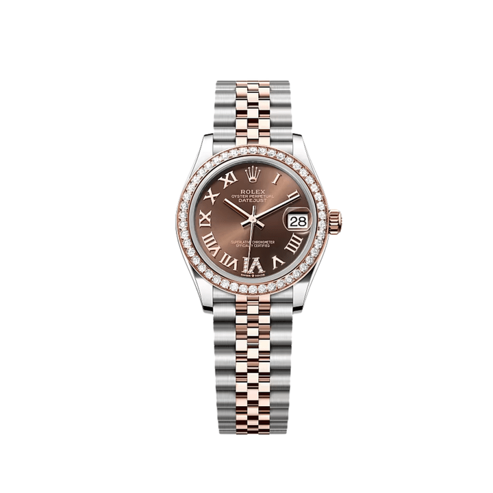 Rolex Datejust 31 278381RBR 'Ladies' Stainless Steel Rose Gold Brown Roman Numerals Diamond Dial Diamond Bezel Jubilee