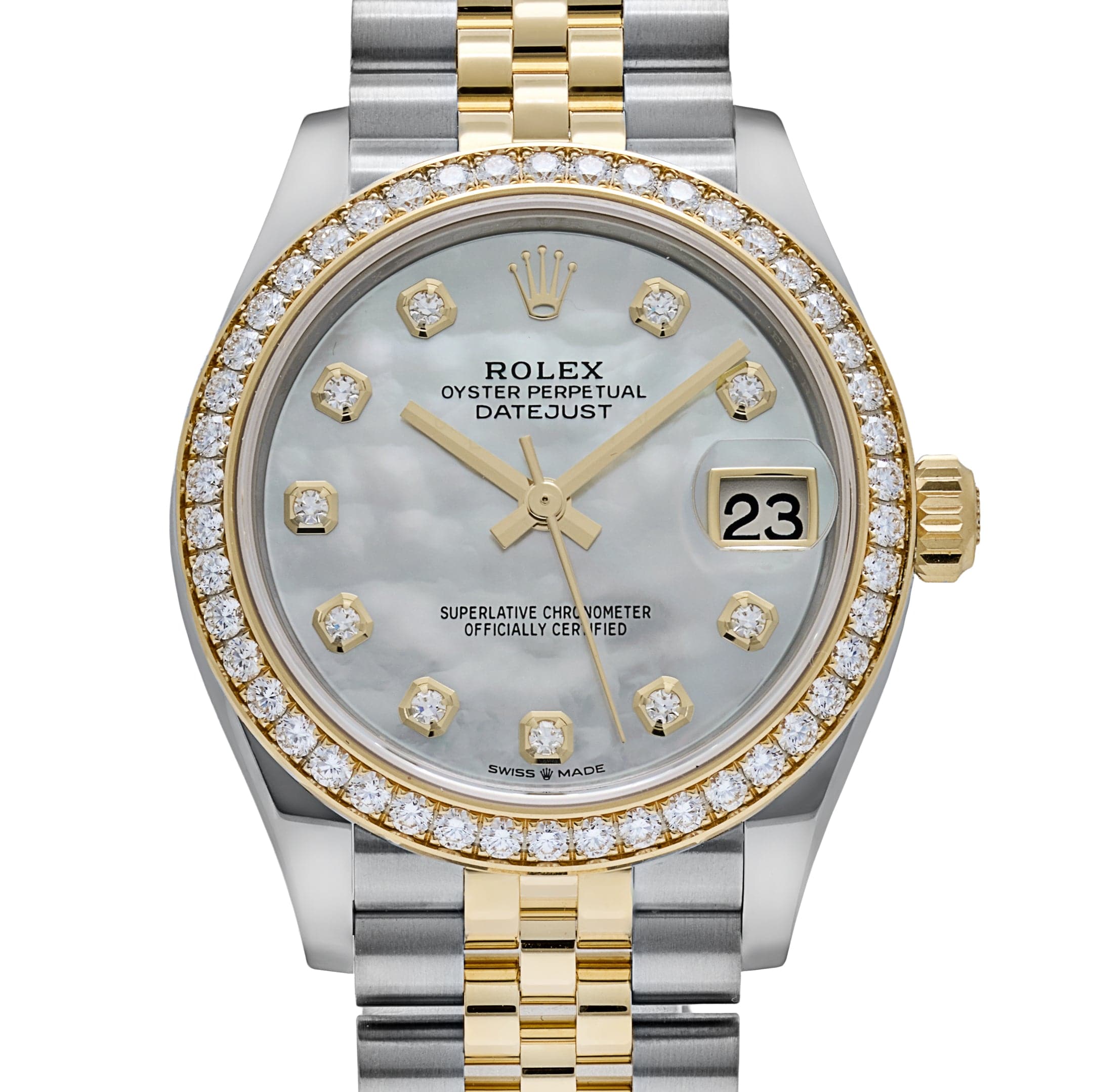 Rolex Datejust 31 278383RBR 'Ladies' Stainless Steel Yellow Gold Mother of Pearl Diamond Dial Diamond Bezel Jubilee (2026)