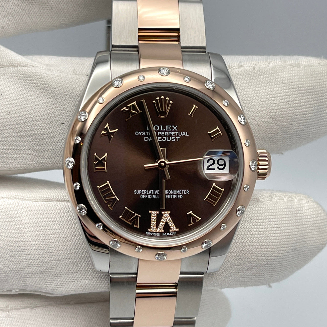 Luxury Watch Rolex Datejust 31 Ladies' Rose Gold & Stainless Steel Chocolate Dial 178341 Wrist Aficionado