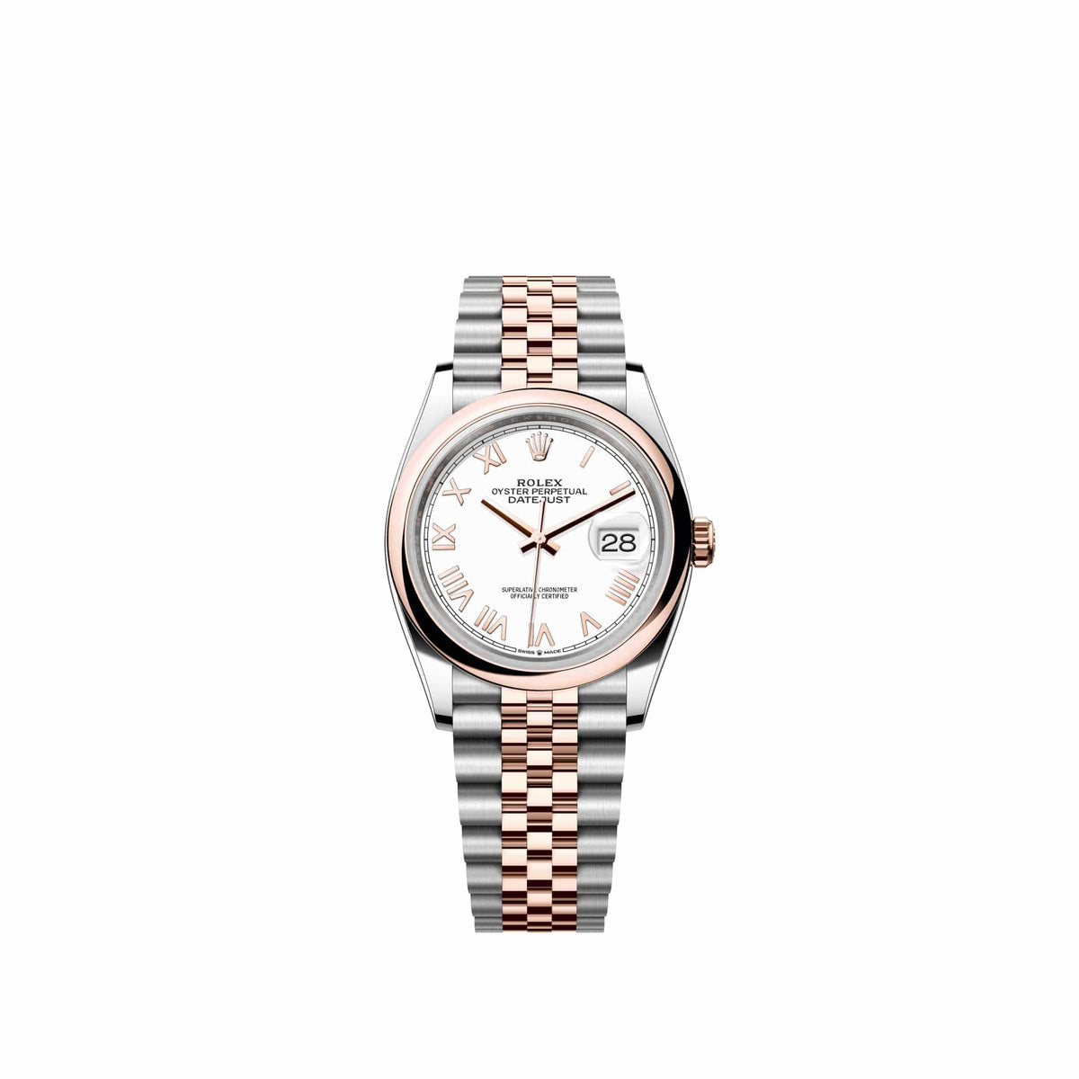Rolex Datejust 36 126201 Rose Gold Stainless Steel White Roman Dial Jubilee (2026)