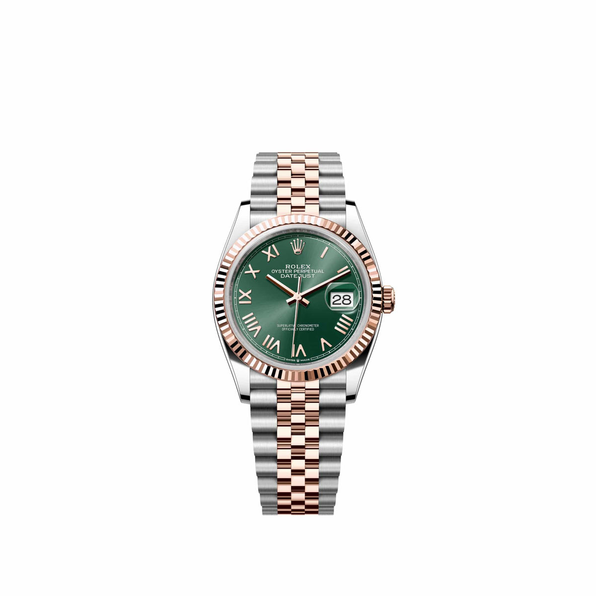 Rolex Datejust 36 126231 Rose Gold Stainless Steel Mint Green Roman Dial Jubilee (2026)