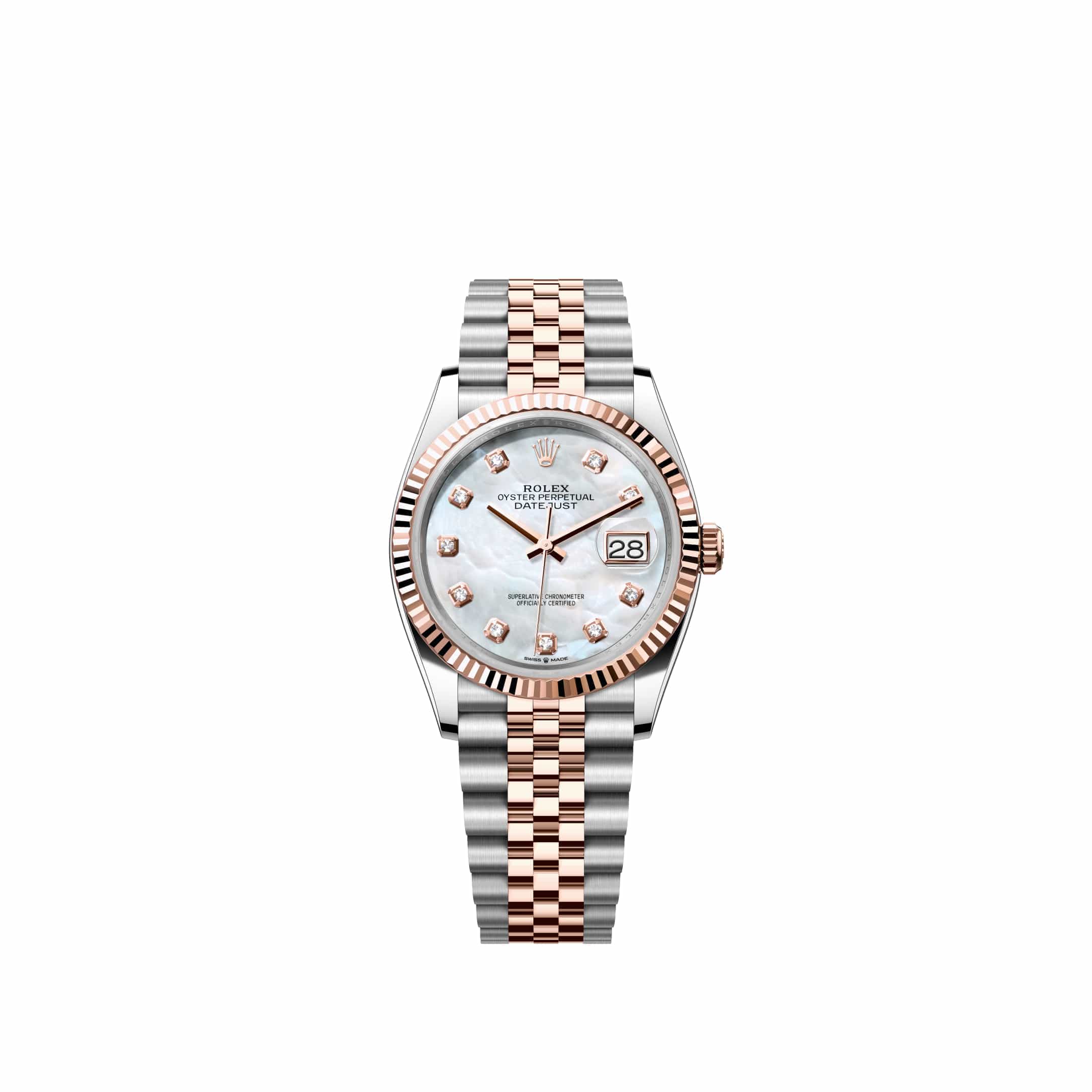 Rolex Datejust 36 126231 Rose Gold Stainless Steel White Mother of Pearl Diamond Dial Jubilee (2026)