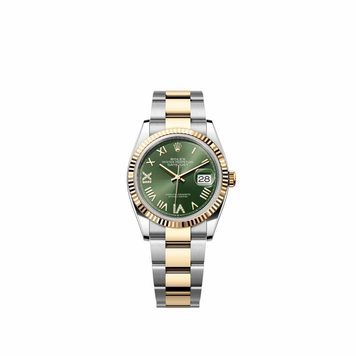 Rolex Datejust 36 126233 Yellow Gold Stainless Steel Olive Green Diamond Roman Dial Oyster (2026)