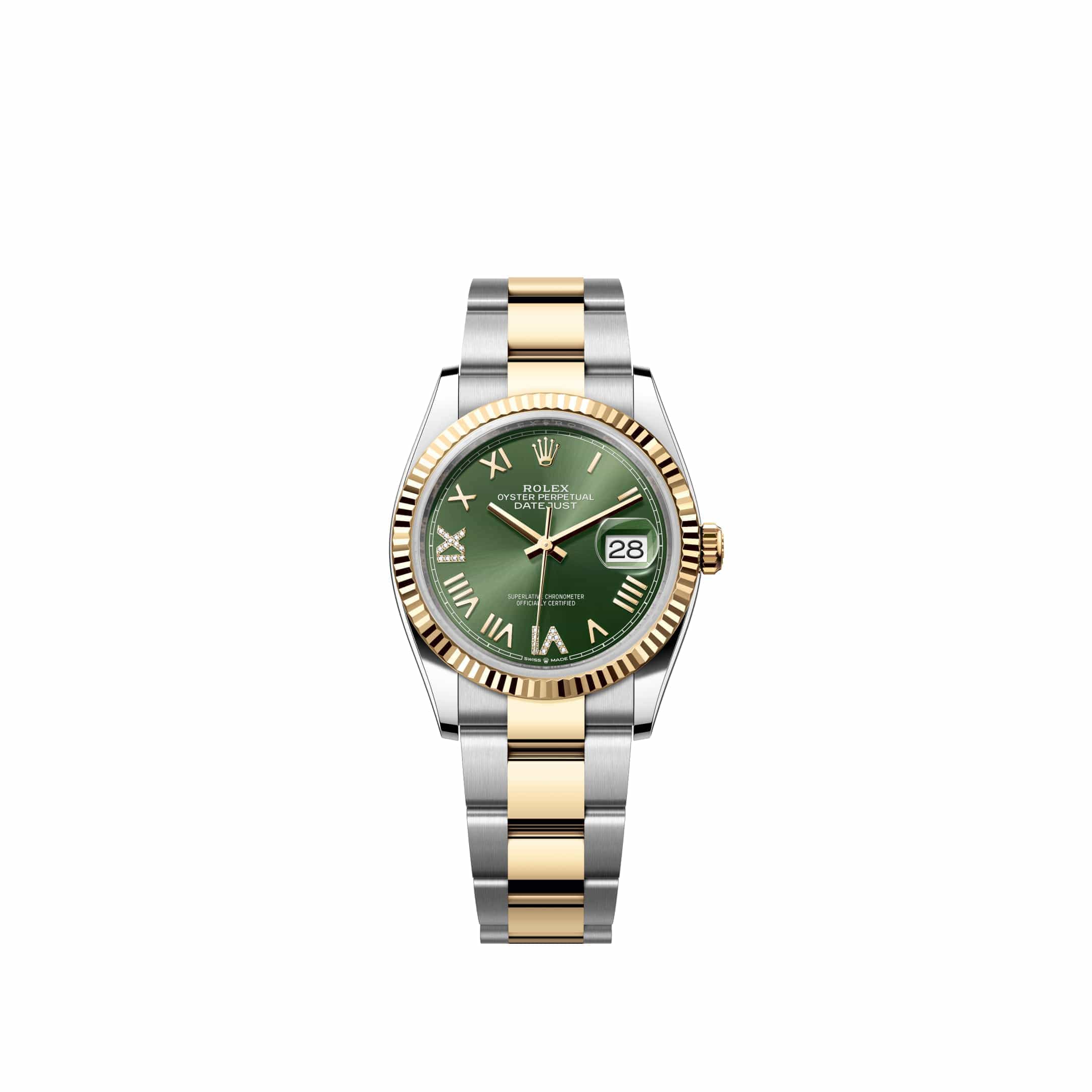 Rolex Datejust 36 126233 Yellow Gold Stainless Steel Olive Green Diamond Roman Dial Oyster (2026)