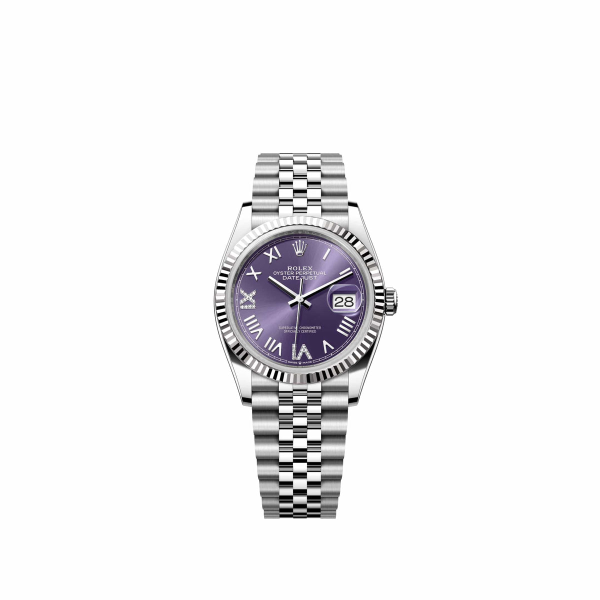 Rolex Datejust 36 126234 Stainless Steel Aubergine Diamond Roman Dial Jubilee (2026)