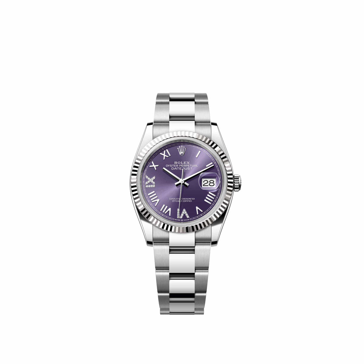 Rolex Datejust 36 126234 Stainless Steel Aubergine Diamond Roman Dial Oyster (2026)