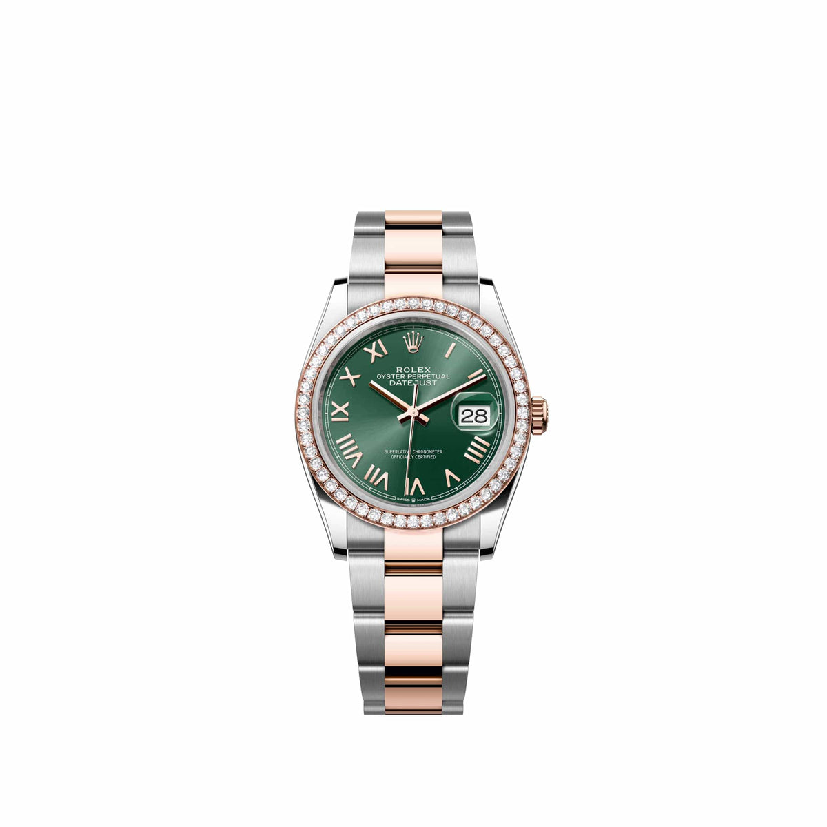 Rolex Datejust 36 126281RBR Rose Gold Stainless Steel Mint Green Roman Dial Oyster Diamond Bezel (2026)