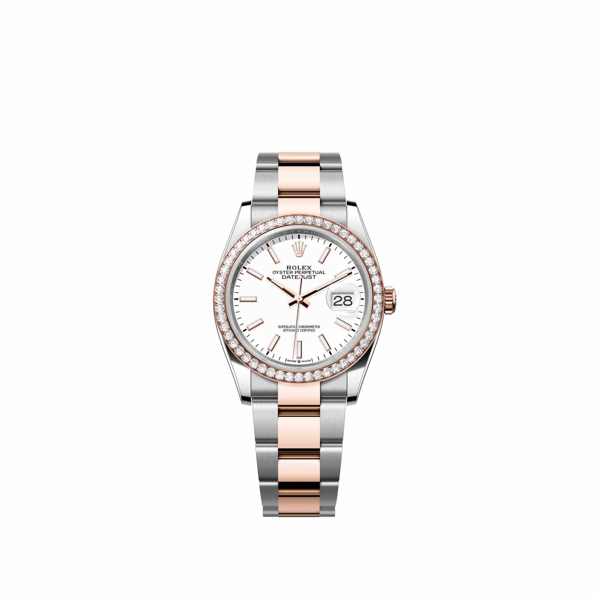 Rolex Datejust 36 126281RBR Rose Gold Stainless Steel White Dial Oyster Diamond Bezel (2026)