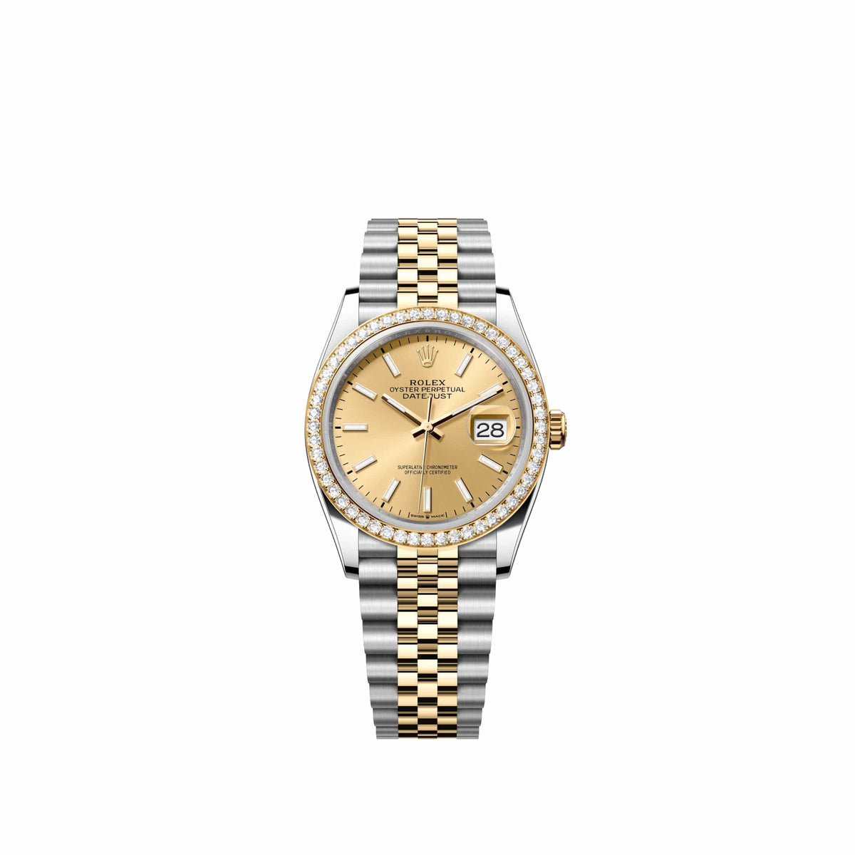 Rolex Datejust 36 126283RBR Yellow Gold Stainless Steel Champagne Dial Jubilee Diamond Bezel (2026)