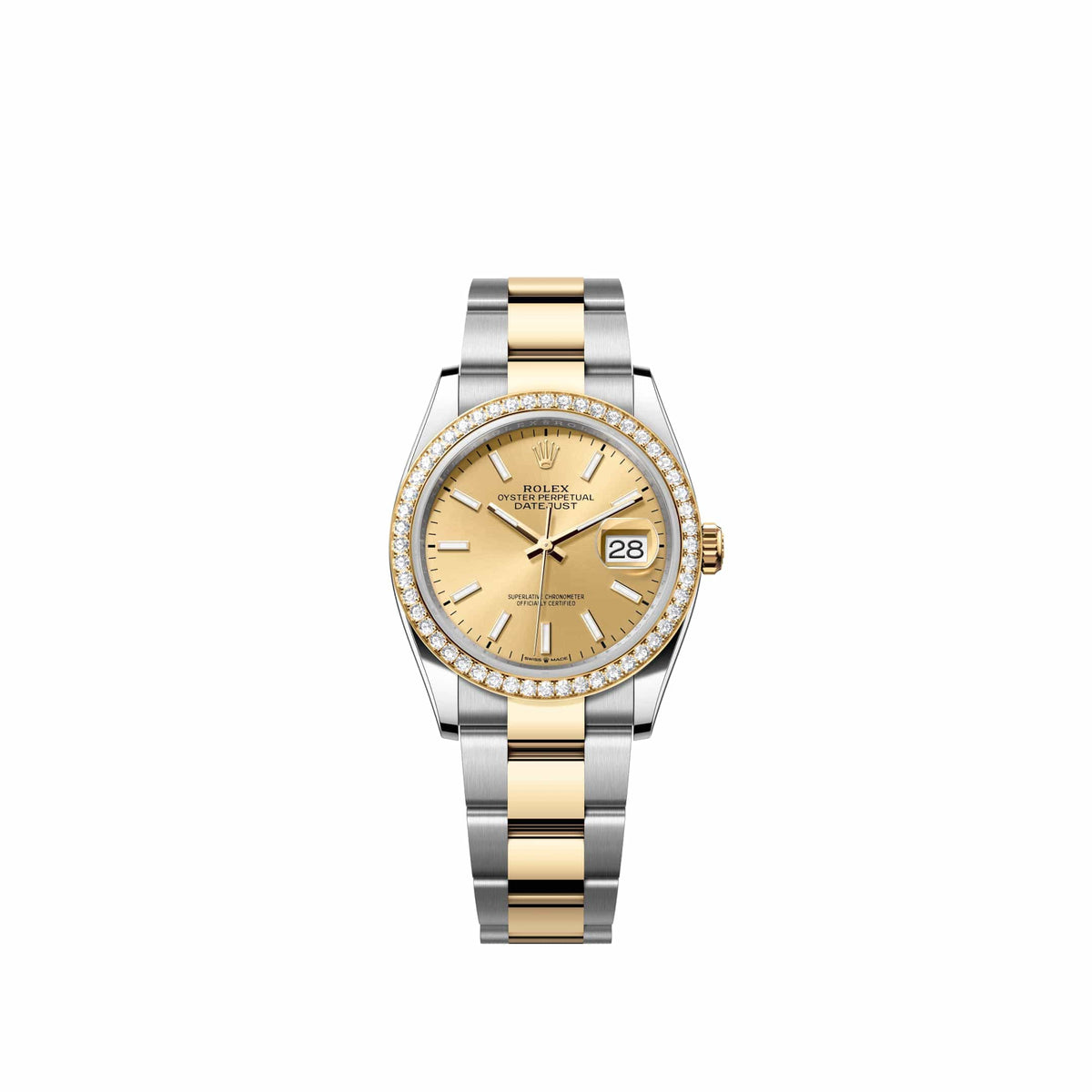 Rolex Datejust 36 126283RBR Yellow Gold Stainless Steel Champagne Dial Oyster Diamond Bezel (2026)