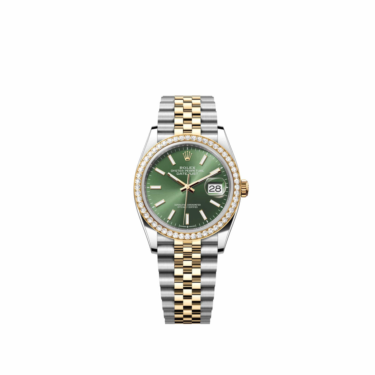 Rolex Datejust 36 126283RBR Yellow Gold Stainless Steel Olive Green Dial Jubilee Diamond Bezel (2026)