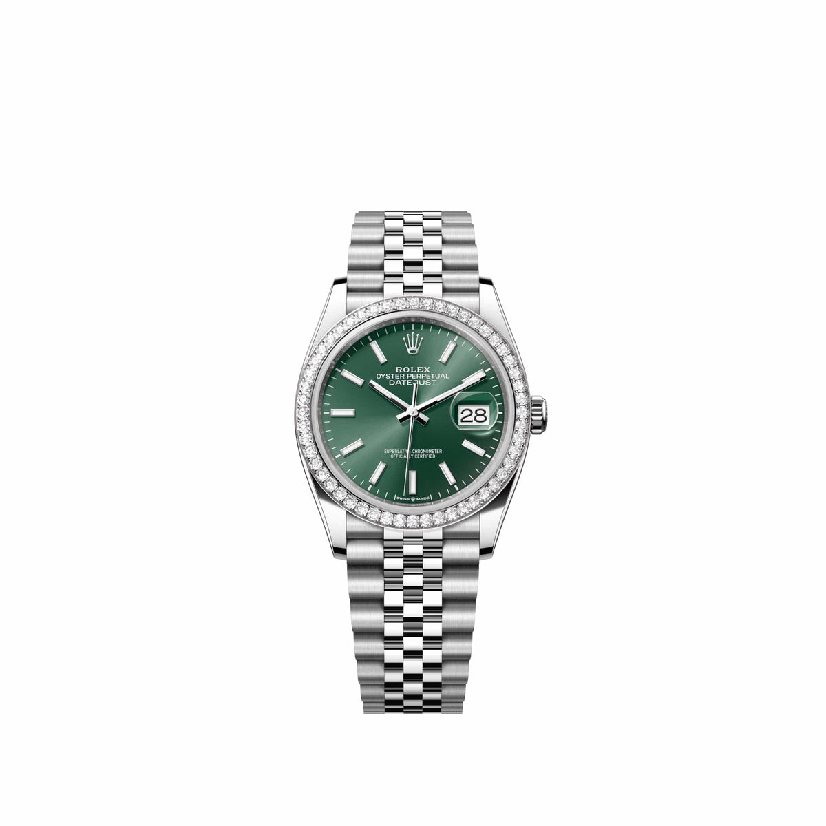 Rolex Datejust 36 126284RBR Stainless Steel Mint Green Dial Jubilee Diamond Bezel (2026)
