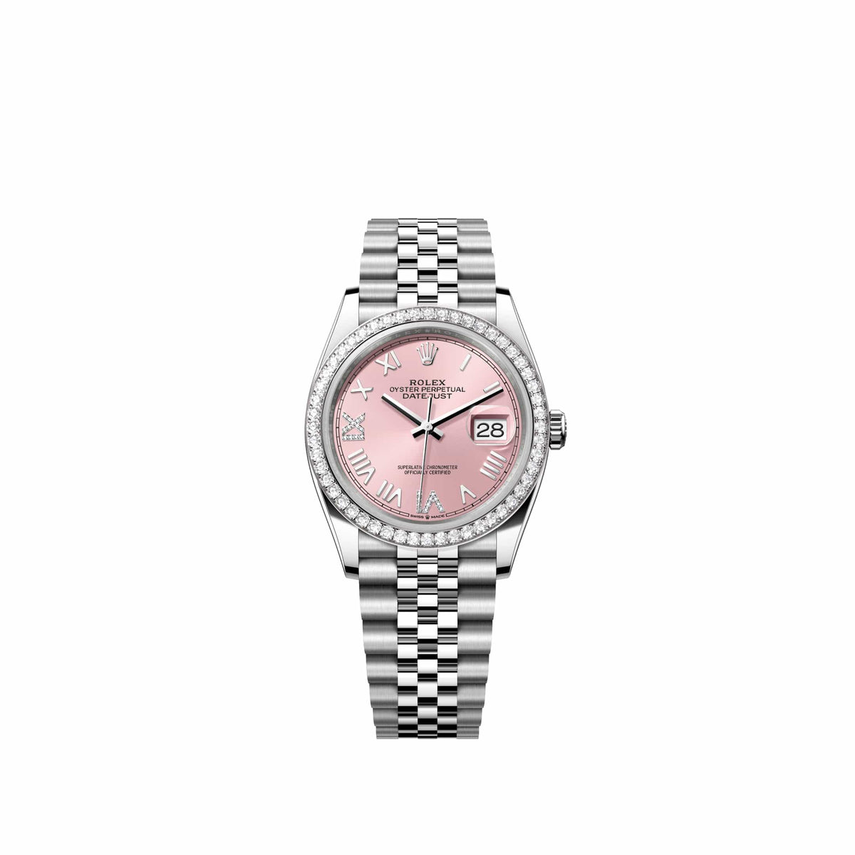 Rolex Datejust 36 126284RBR Stainless Steel Pink Diamond Roman Dial Jubilee Diamond Bezel (2026)
