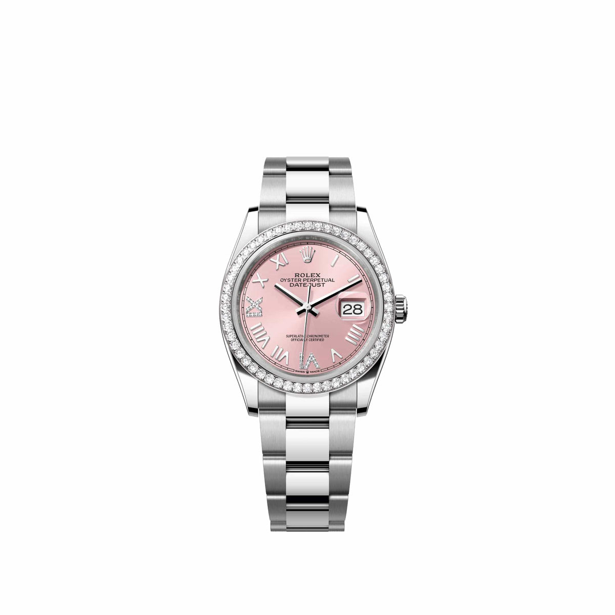 Rolex Datejust 36 126284RBR Stainless Steel Pink Diamond Roman Dial Oyster Diamond Bezel (2026)