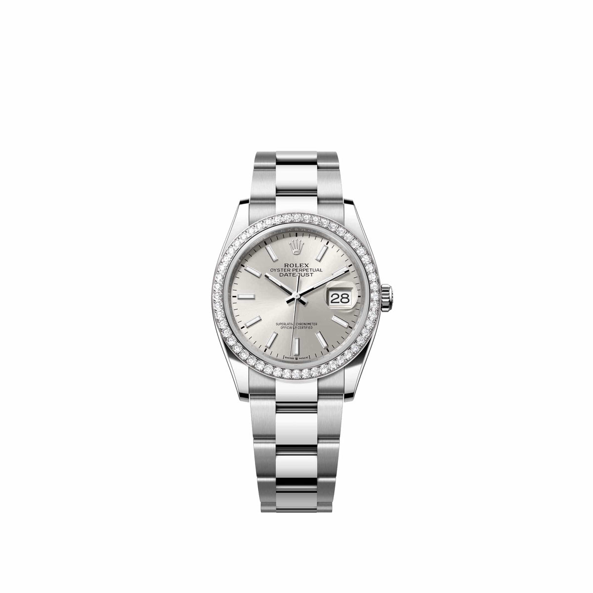 Rolex Datejust 36 126284RBR Stainless Steel Silver Dial Oyster Diamond Bezel (2026)